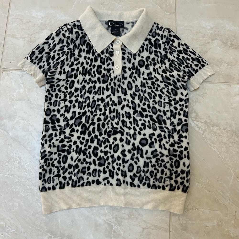 Bloomingdale's Cream and Black Leopard Print Cashmere Sweater